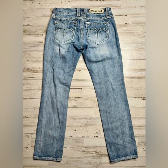 Rock Revival Alanis Capri Blue Denim Embellished Pockets Jeans Size 27x28 - Picture 10 of 12
